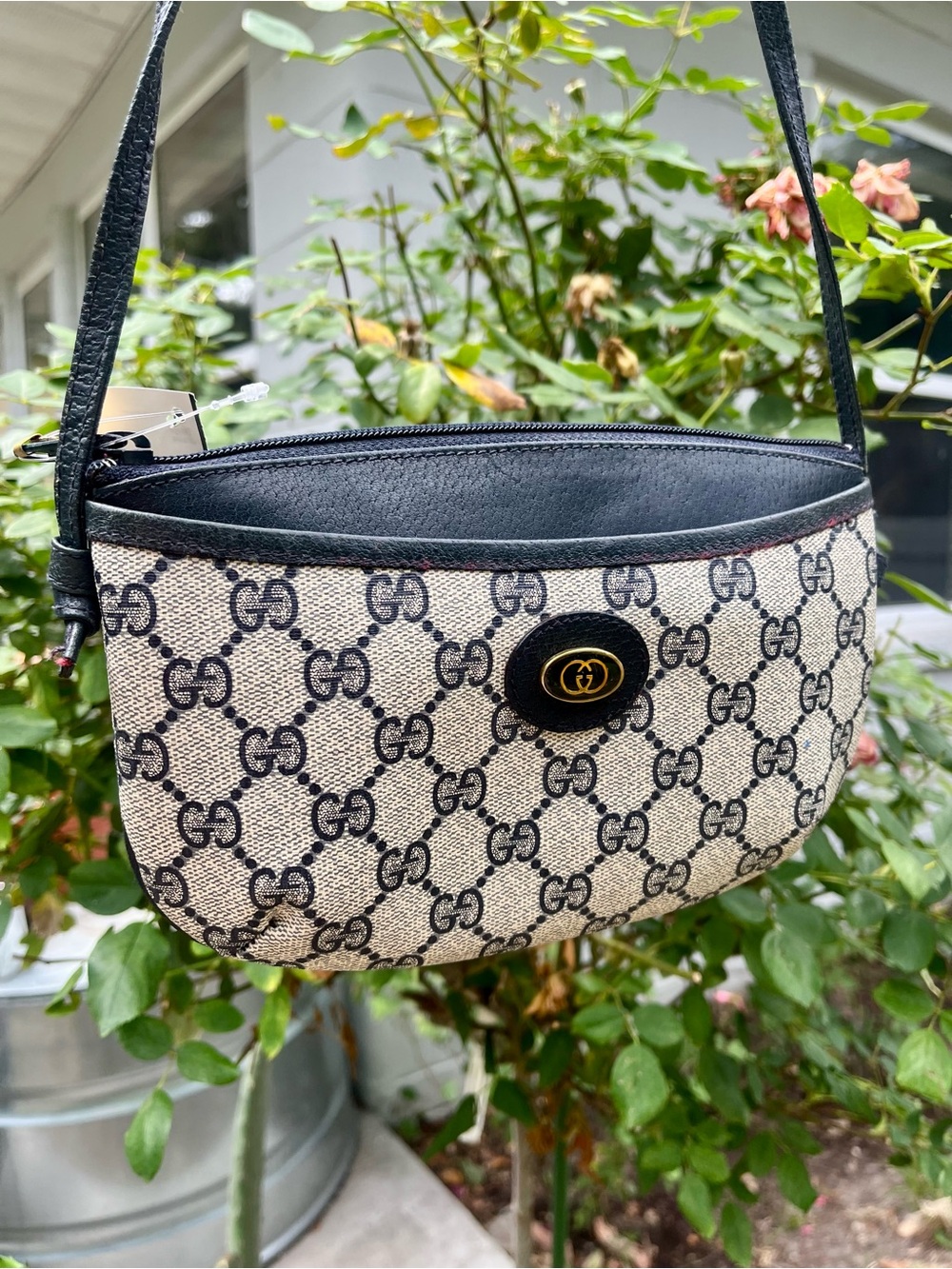 Vintage  Gucci Navy/ Black GG Canvas Shoulder Bag